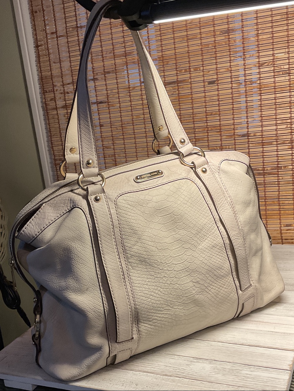 Michael Kors Fulton Medium TZ Satchel Bag MSRP $398 Vanilla Leather
